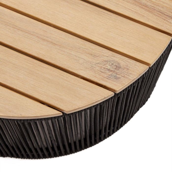 Mesa Centro Cuerda Negro Madera Maciza Acacia Acero, Ø70 Cm