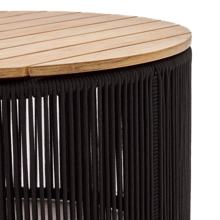 Mesa Centro Cuerda Negro Madera Maciza Acacia Acero, Ø70 Cm