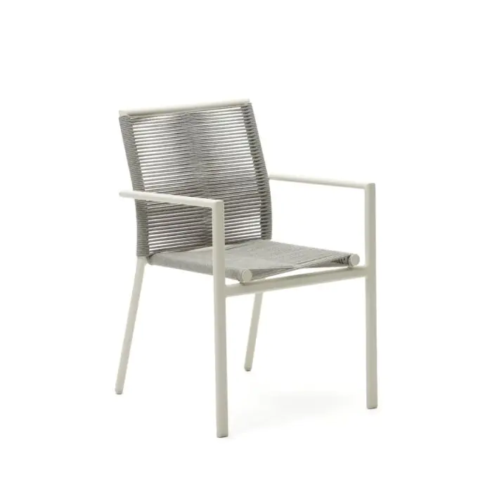 silla De Exterior  Aluminio Cuerda Blanco, 56 Cm