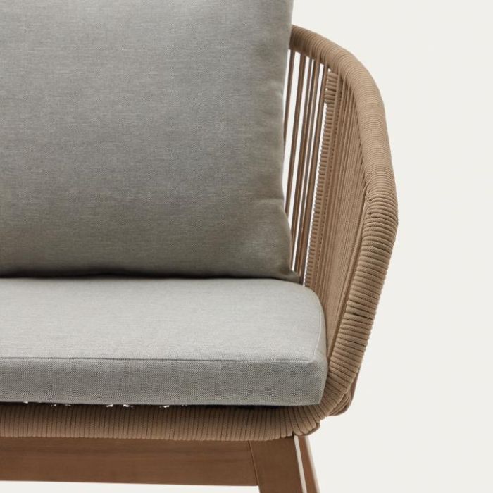 Silla Exterior Cuerda Beige Madera Acacia Natural, 76 Cm