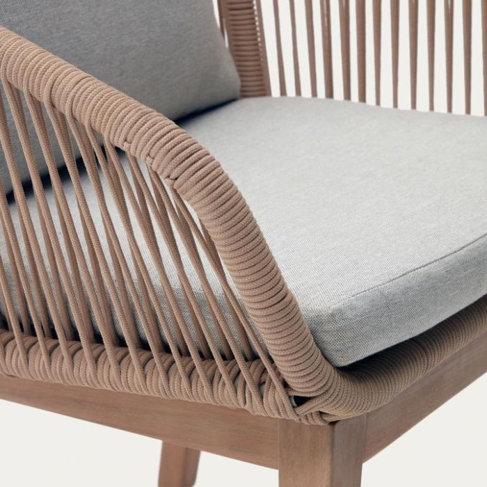 Silla Exterior Cuerda Beige Madera Acacia Natural, 76 Cm
