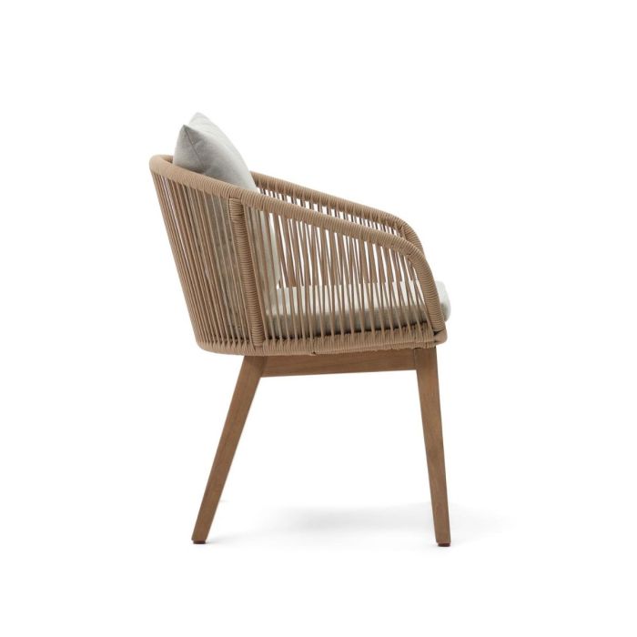 Silla Exterior Cuerda Beige Madera Acacia Natural, 76 Cm