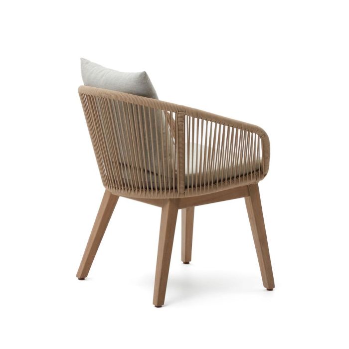 Silla Exterior Cuerda Beige Madera Acacia Natural, 76 Cm