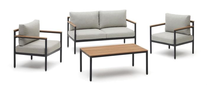 Conjunto Sofá Sillones Mesa Centro Aiguafreda Estilo Moderno Tejido Aluminio Gris, 133'5 / 62'5 / 100 Cm