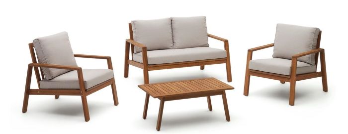 Conjunto Sofá Sillones Mesa Centro Frares Estilo Nórdico Madera Acacia, 126 / 70 / 90 Cm