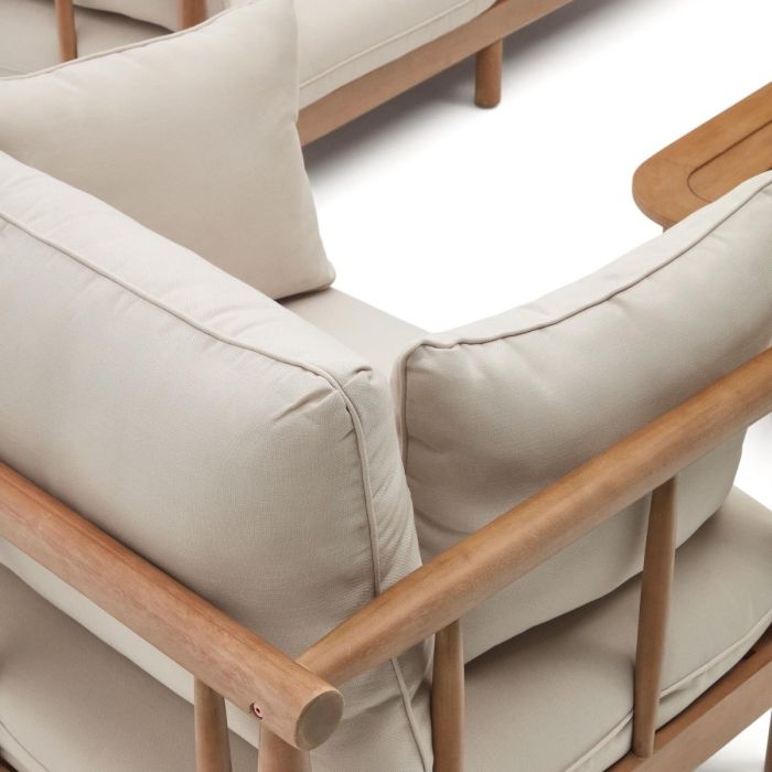 Set 2 Sillones Sofá 2 plazas Mesa Centro Madera Eucalipto, 195 Cm