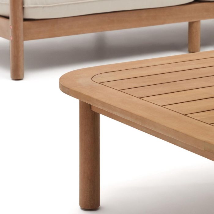 Set 2 Sillones Sofá 2 plazas Mesa Centro Madera Eucalipto, 195 Cm