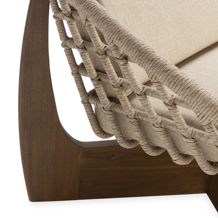 Sillón 75x70x80 Madera de Teca/Ratán/Tela -- Natural/Camel