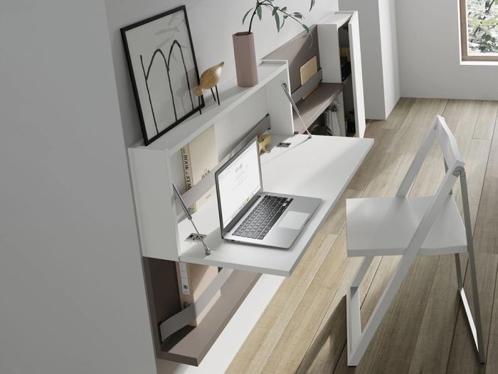 Mueble Escritorio Abatible Flat Estilo Moderno Estudio Trabajo, 72 Cm