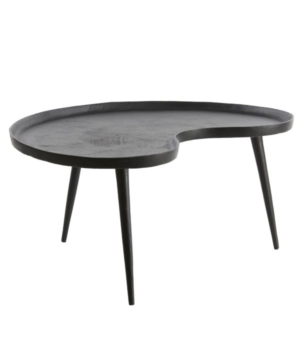 Mesa auxiliar industrial moderna en metal negro mate.
