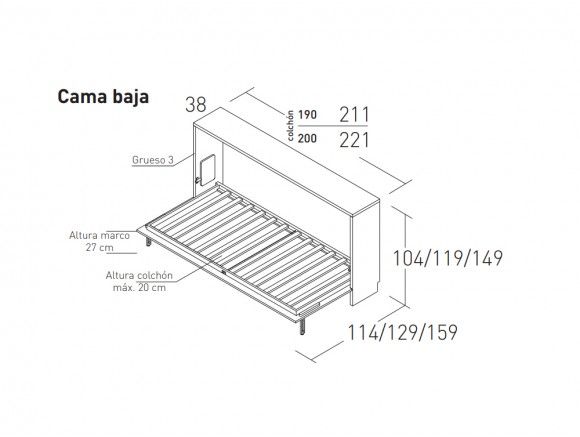 Cama abatible horizontal con almacenaje lateral Up & Down