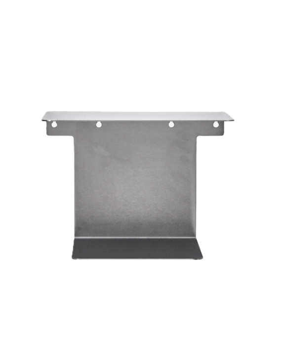 Estante industrial moderno en acero inoxidable plateado.