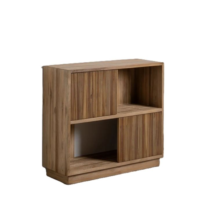 Estantería nórdica moderna en madera de teca natural con 4 compartimentos.