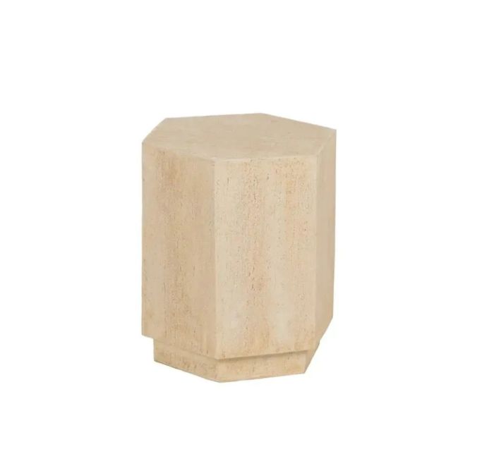 Mesa auxiliar nórdica en magnesio y fibra de vidrio beige.