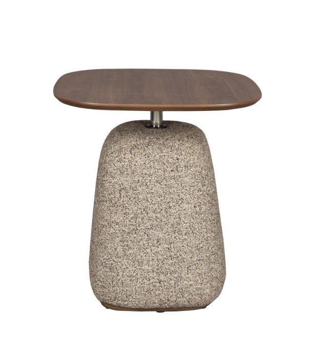 Mesa auxiliar mid-century en MDF marrón y acero inoxidable.