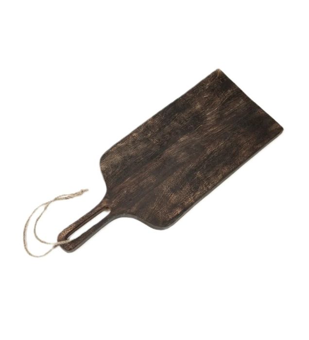 Tabla de servir rústica en madera de mango marrón.