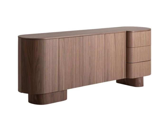 Aparador contemporáneo en madera y chapado de nogal marrón.