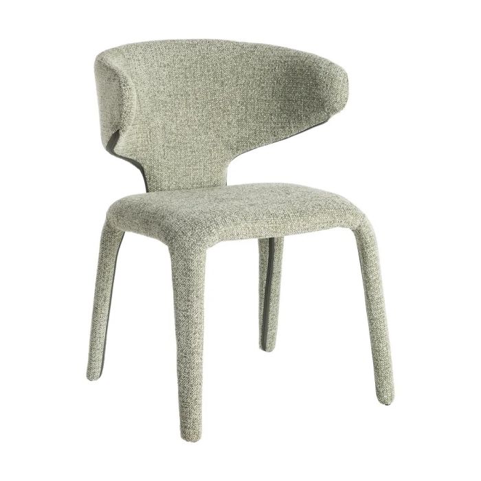 Silla verde moderna en metal tapizado en tejido jaspeado.