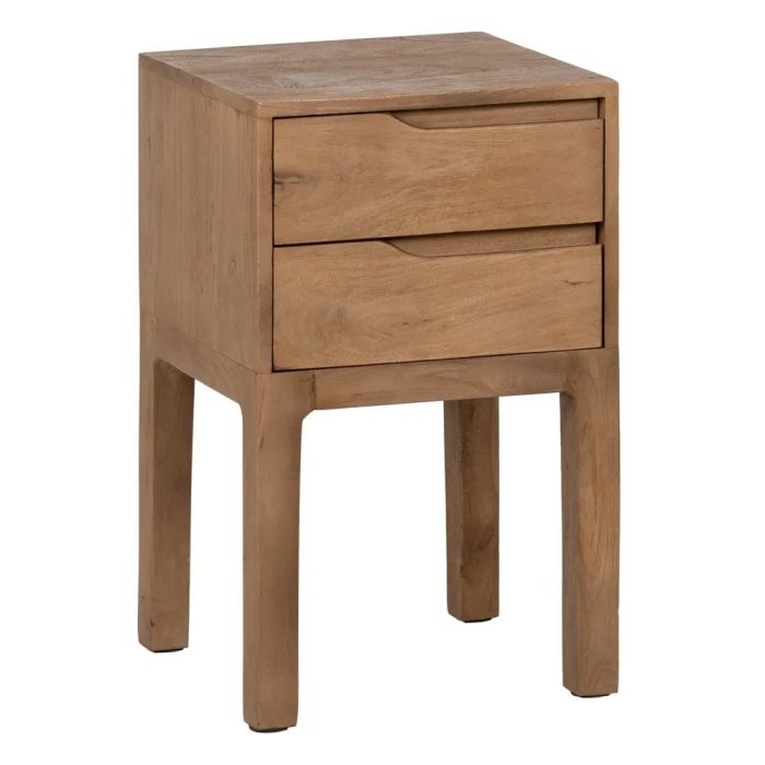 Mesita de noche 2 cajones nórdico en madera de mango natural.
