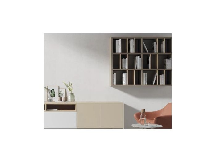 Mueble TV Madera Laminada Metal Acabado Haya Blanco, 260'7 Cm