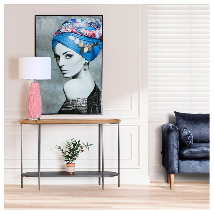 Lámpara De Sobremesa Art Decó Hierro Oro Cerámica Rosa,38 Cm