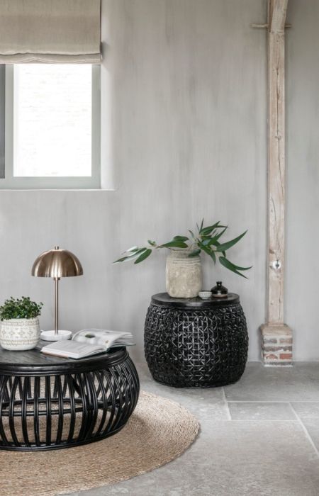 Mesa Centro Alta Madera Mixta Ratán Negro, 61 Cm