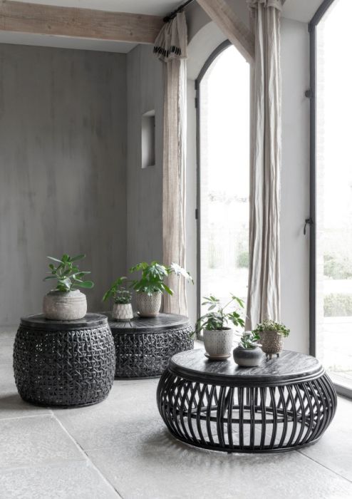 Mesa Centro Alta Madera Mixta Ratán Negro, 61 Cm