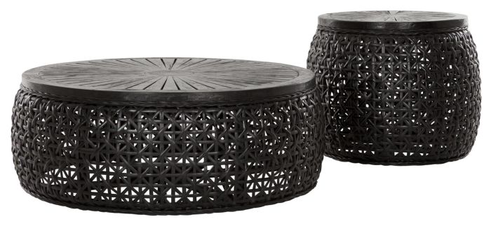 Mesa Centro Alta Madera Mixta Ratán Negro, 61 Cm
