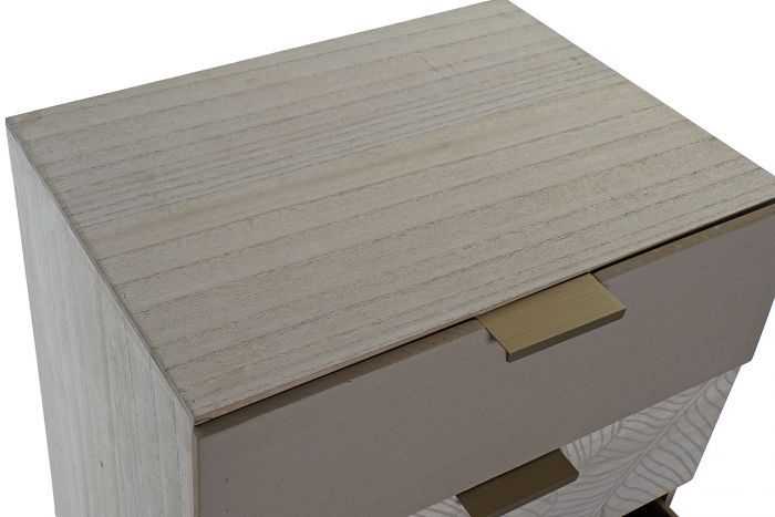 Mesita De Noche Hojas Mdf Natural Patas Oro 42 CM