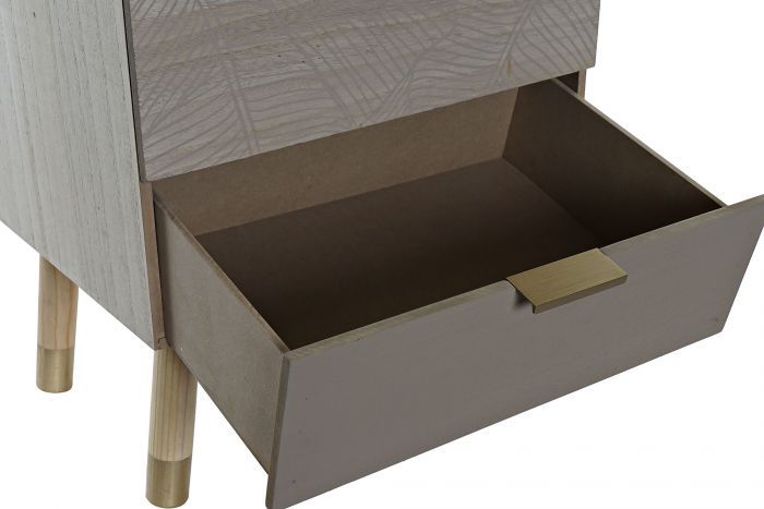 Mesita De Noche Hojas Mdf Natural Patas Oro 42 CM