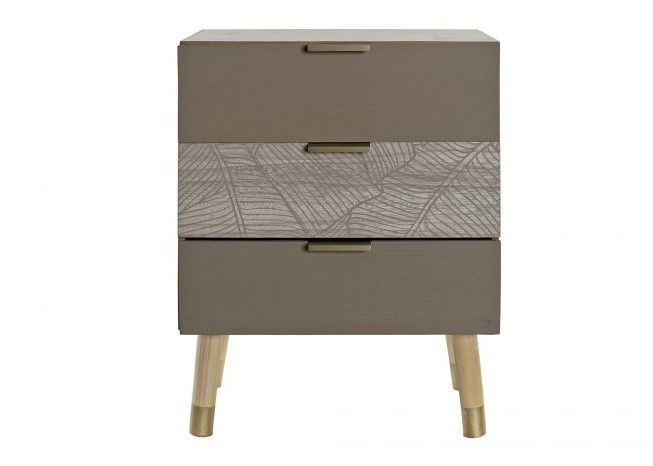 Mesita De Noche Hojas Mdf Natural Patas Oro 42 CM