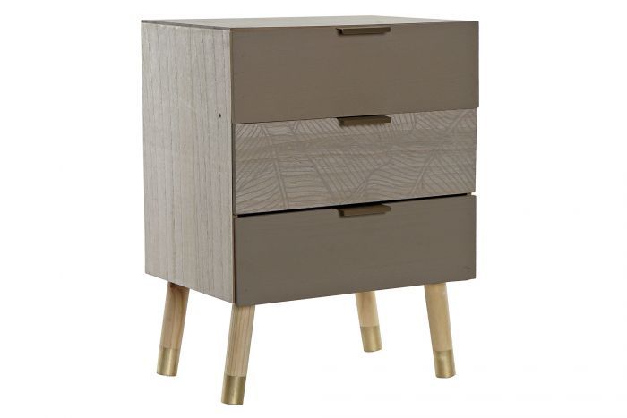 Mesita De Noche Hojas Mdf Natural Patas Oro 42 CM