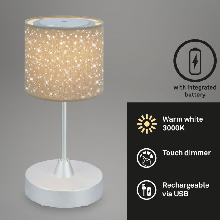 Lámpara Mesa Led Portátil Topo Plata, 30 Cm