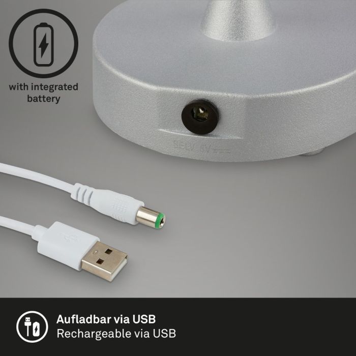 Lámpara Mesa Led Portátil Topo Plata, 30 Cm