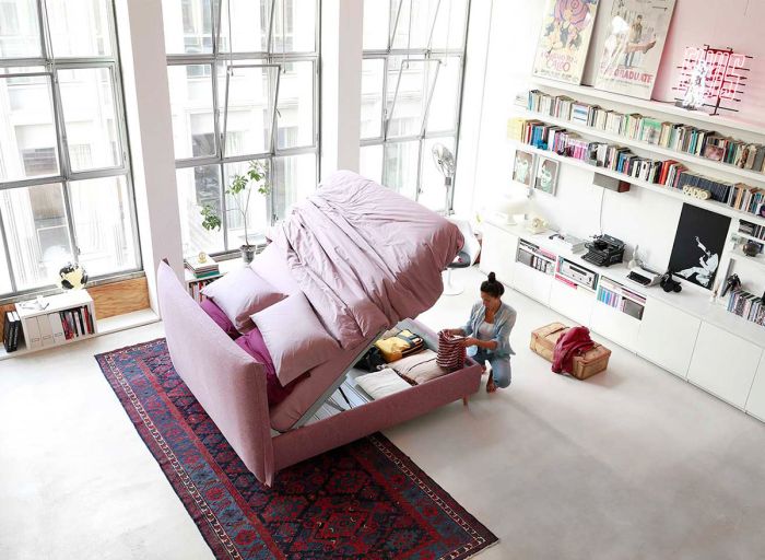 Cama Tapizada Rosa Japonés