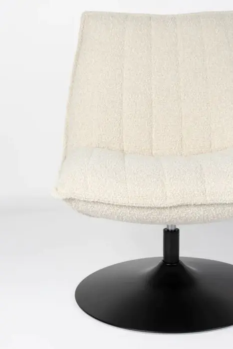 Armchair white shearling fabric black metal.