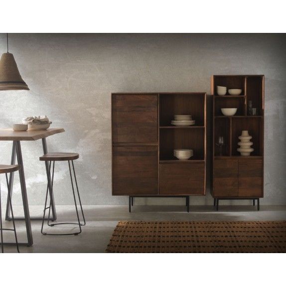 Librería 2 Puertas Lisas Madera Mango Metal, 60 Cm