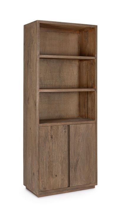 Librería en madera de mango y mdf marrón.