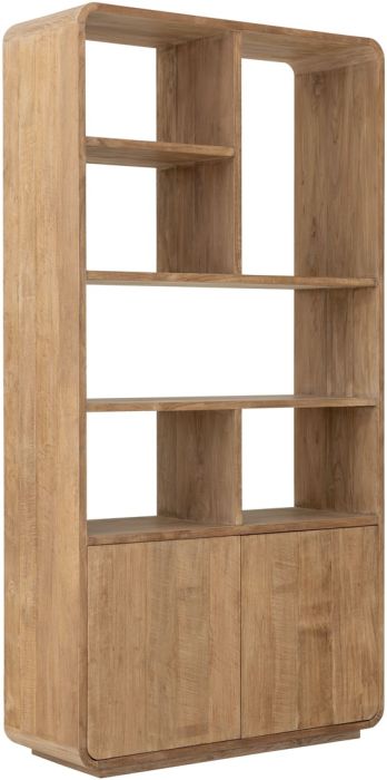 Librería con 2 puertas y 6 estantes en madera de teca reciclada 110 cm