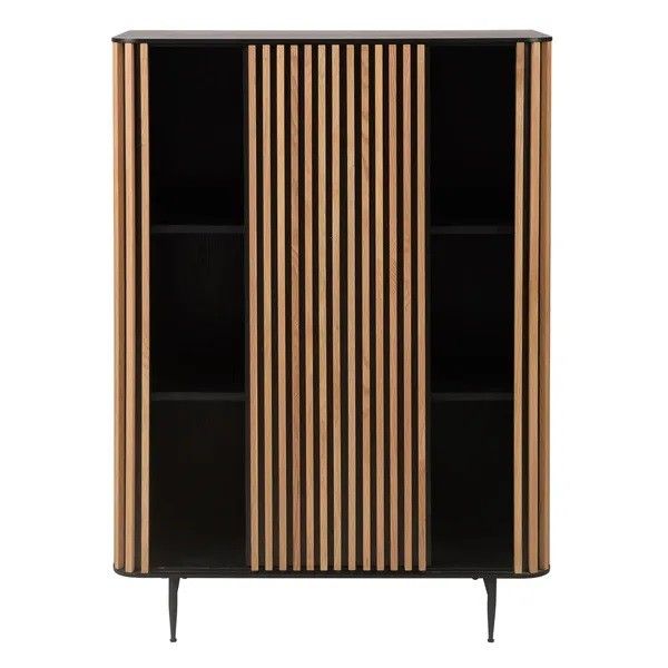 Aparador Alto Líneas Madera Roble Acero, 98 Cm