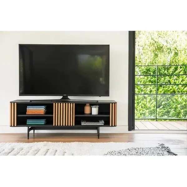 Mueble TV Líneas Chapa Roble Acero, 130 Cm
