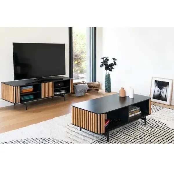 Mueble TV Líneas Chapa Roble Acero, 130 Cm