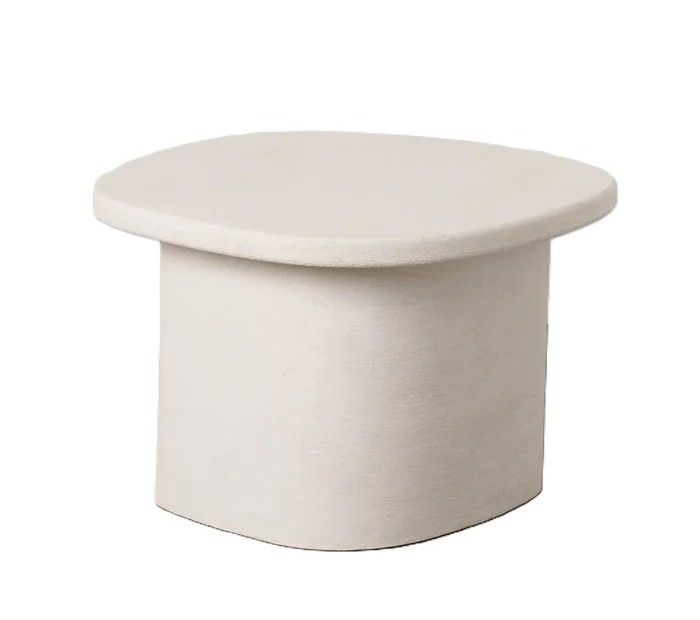 Mesa de centro nórdica en dm blanco con esquinas redondeadas.