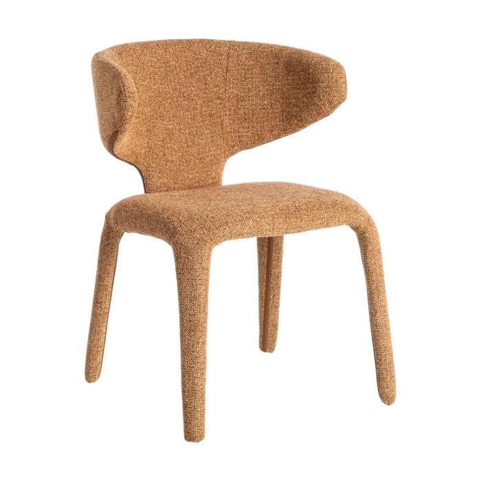 Silla marrón moderna en metal tapizado en tejido jaspeado.