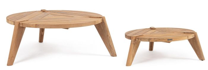Set 2 mesas de centro nórdicas exterior en madera de teca natural.