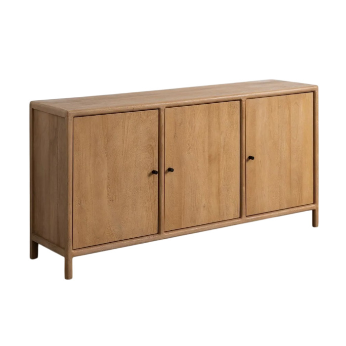 Aparador nórdico 3 puertas en madera de mango natural salón.