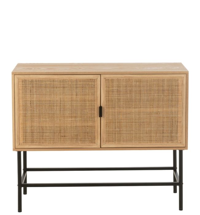 Cómoda 2 puertas nórdica en mdf natural y metal negro.