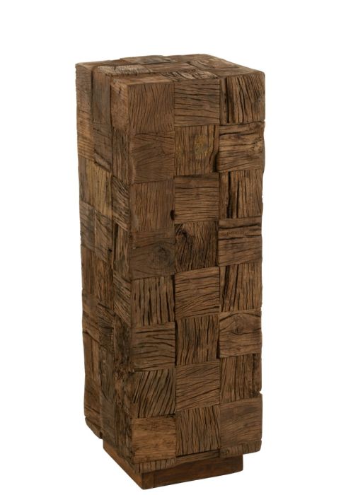 Pilar decorativo nórdico en madera maciza reciclada natural marrón.