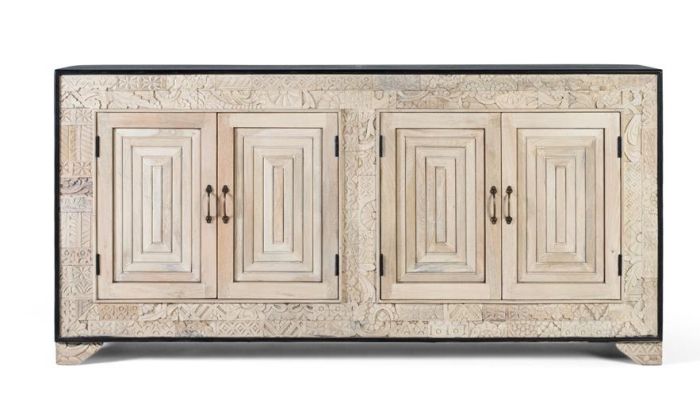Aparador vintage 4 puertas en madera de mango blanco natural y negro.