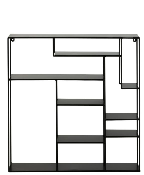 Estantería de pared industrial en metal negro.